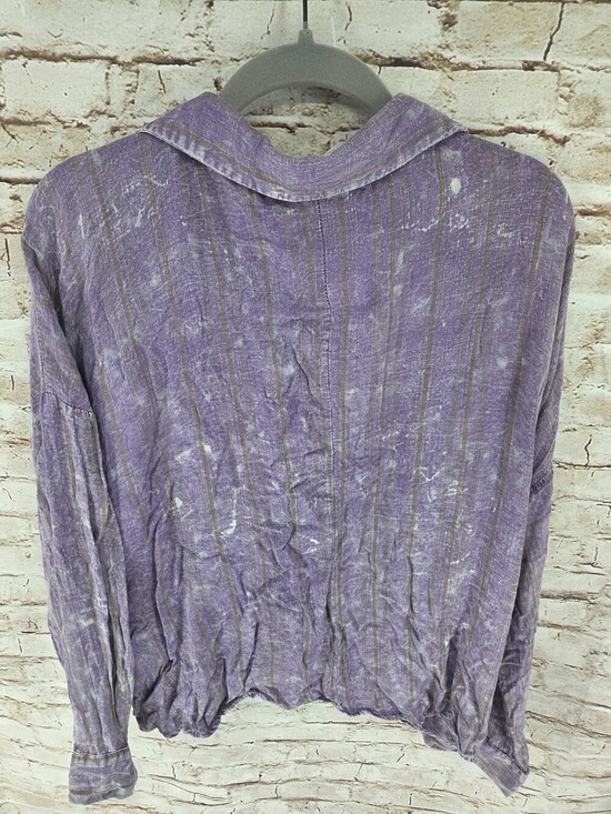 Tie Front Flannel Top Size Large Purple 3/4 Sleeve NEW Polo Top Womens - Picture 3 of 3